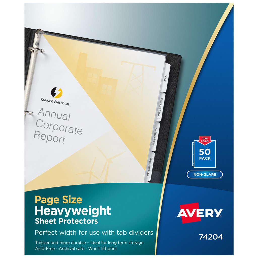 AVERY 50 Pc Sheet Protector-Ring Binder: Clear - 1" OAH, 10" OAW | 10-Pack | Part #74204