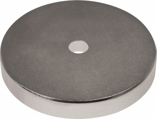 1-1/2" Long x 1-1/2" Dia x 1/8" High, 1 Mounting Hole, 45 Poles, Ring Neodymium Rare Earth Holding Magnet - 33.7 Lb Average & 67.3 Lb Max Pull Force, 1/8 Mounting Hole, Through Hole Style, 180&deg;F Max Operating Temp