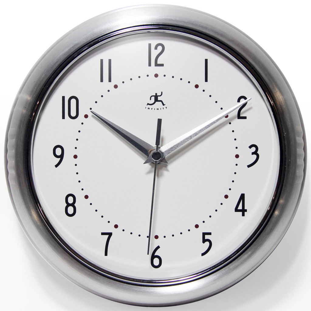 Infinity Instruments | Infinity 8 Inch Diameter, White Face, Dial Wall Clock - Analog Display, Silver Case, Runs on AA Battery | Part #10940SV