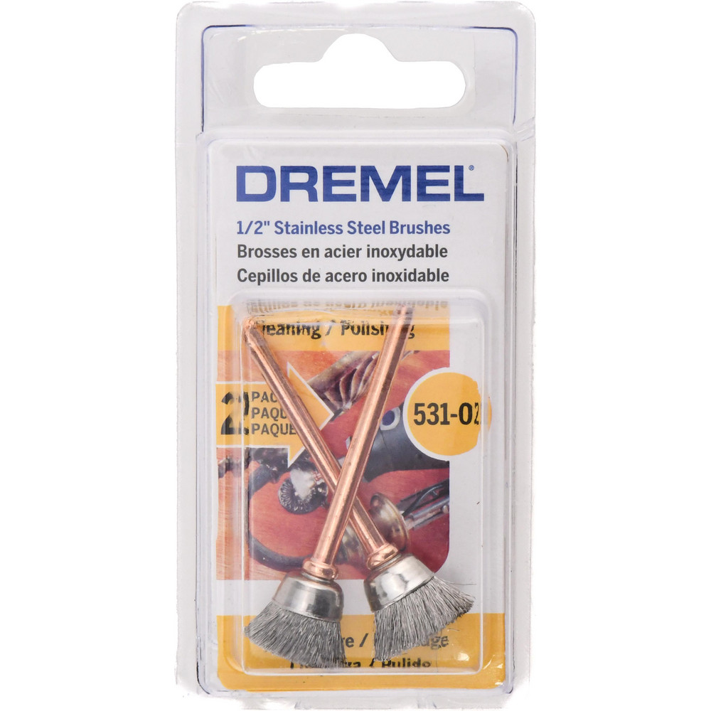 End Brushes: 1/2" Dia, Stainless Steel, Flat Faced Wire