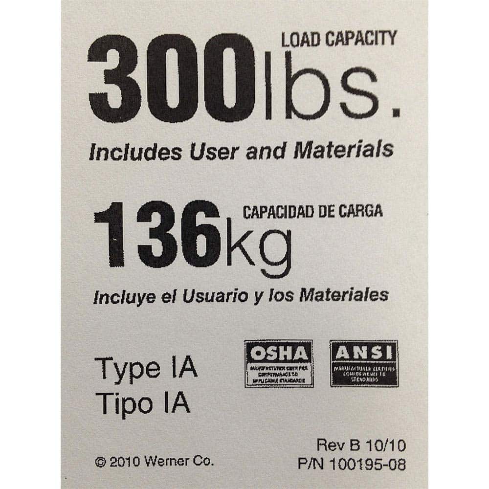 Ladder Accessories; Accessory Type: Label ; For Use With: Type IA Ladders Except Twin Stepladders ; Material: Paper ; UNSPSC Code: 30191600