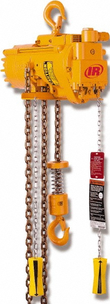 2,200 Lb Load Limit, 10' Max Height Air Chain Hoist - 70 SCFM at 90 PSI, 26 FPM Lift Speed, 18" Min Headroom, Pull Cord Control