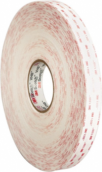 White Double-Sided Acrylic Foam Tape: 1/2" Wide, 36 yd Long, 45 mil Thick, Acrylic Adhesive - Continuous Roll, Series 4950