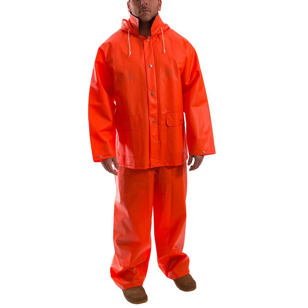 Rain & Chemical Wear; Garment Style: Two Piece Suit ; Size: Medium ; Color: Orange ; Material: PVC on Polyester ; Sleeve Length: 34 ; High Visibility: No