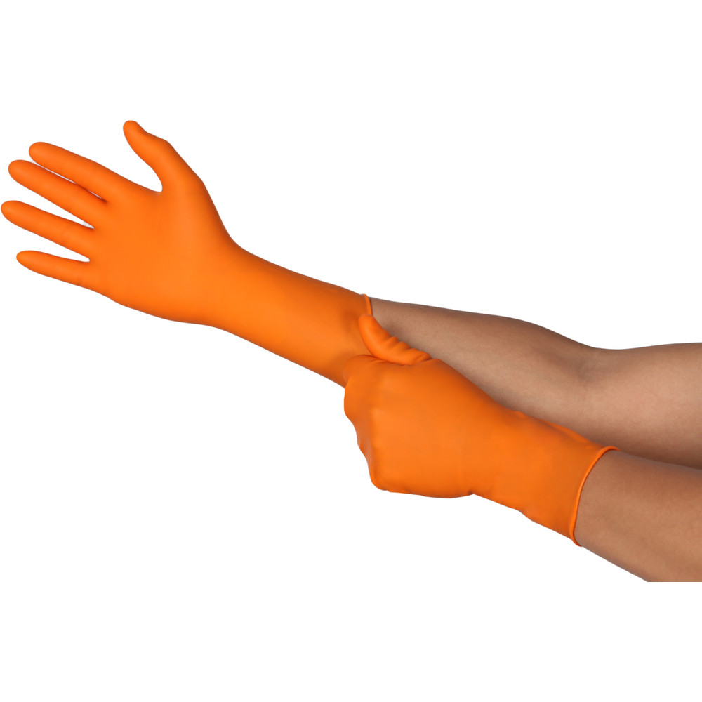 Disposable Gloves: Series 93-800, Size Small, 17.7000 mil, Latex, Chemical-Resistant, Industrial/Inspection & General Purpose, Powder-Free - Orange, 11.2" Long, Textured (Fingertips) Grip, Ambidexterous, nStatic Dissipative, Non-Sterile