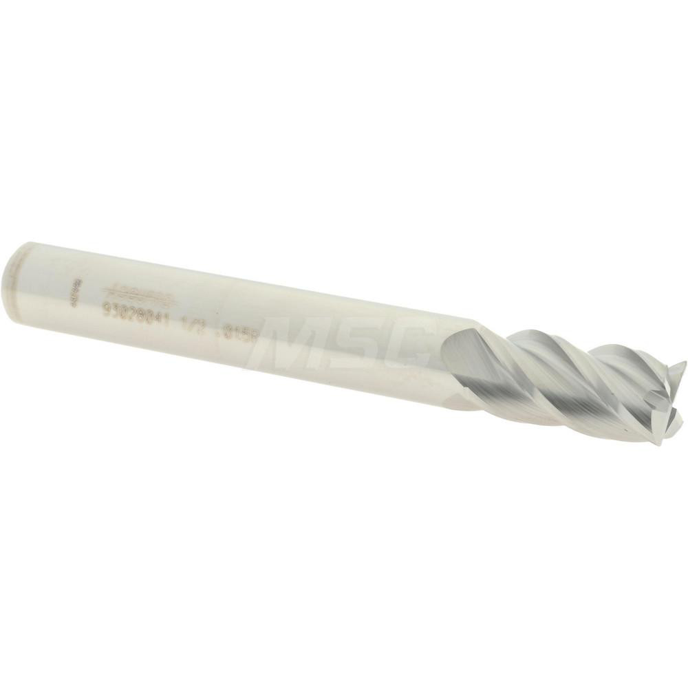 12183555 Corner Radius End Mill: 1/2" Dia, 1" LOC, 0.015" Radius, 4 Flutes, Solid Carbide  