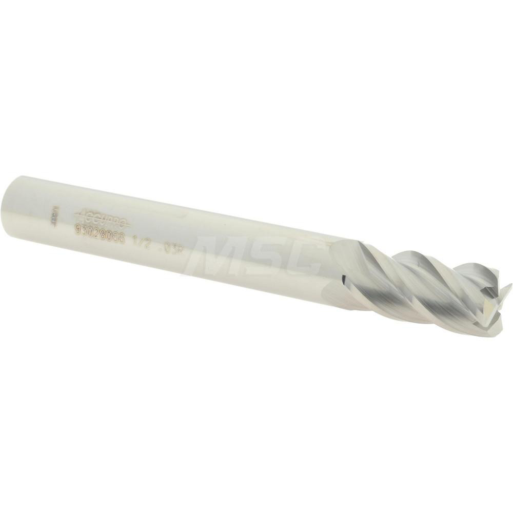 12183557 Corner Radius End Mill: 1/2" Dia, 1" LOC, 0.03" Radius, 4 Flutes, Solid Carbide  
