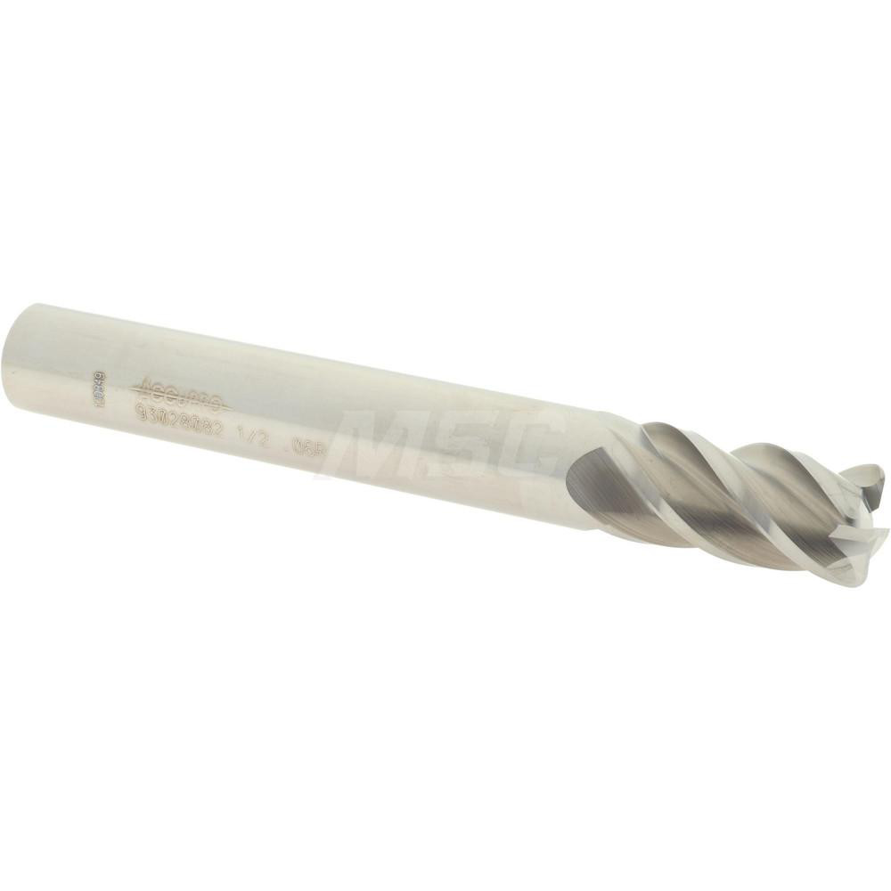 12183559 Corner Radius End Mill: 1/2" Dia, 1" LOC, 0.06" Radius, 4 Flutes, Solid Carbide  