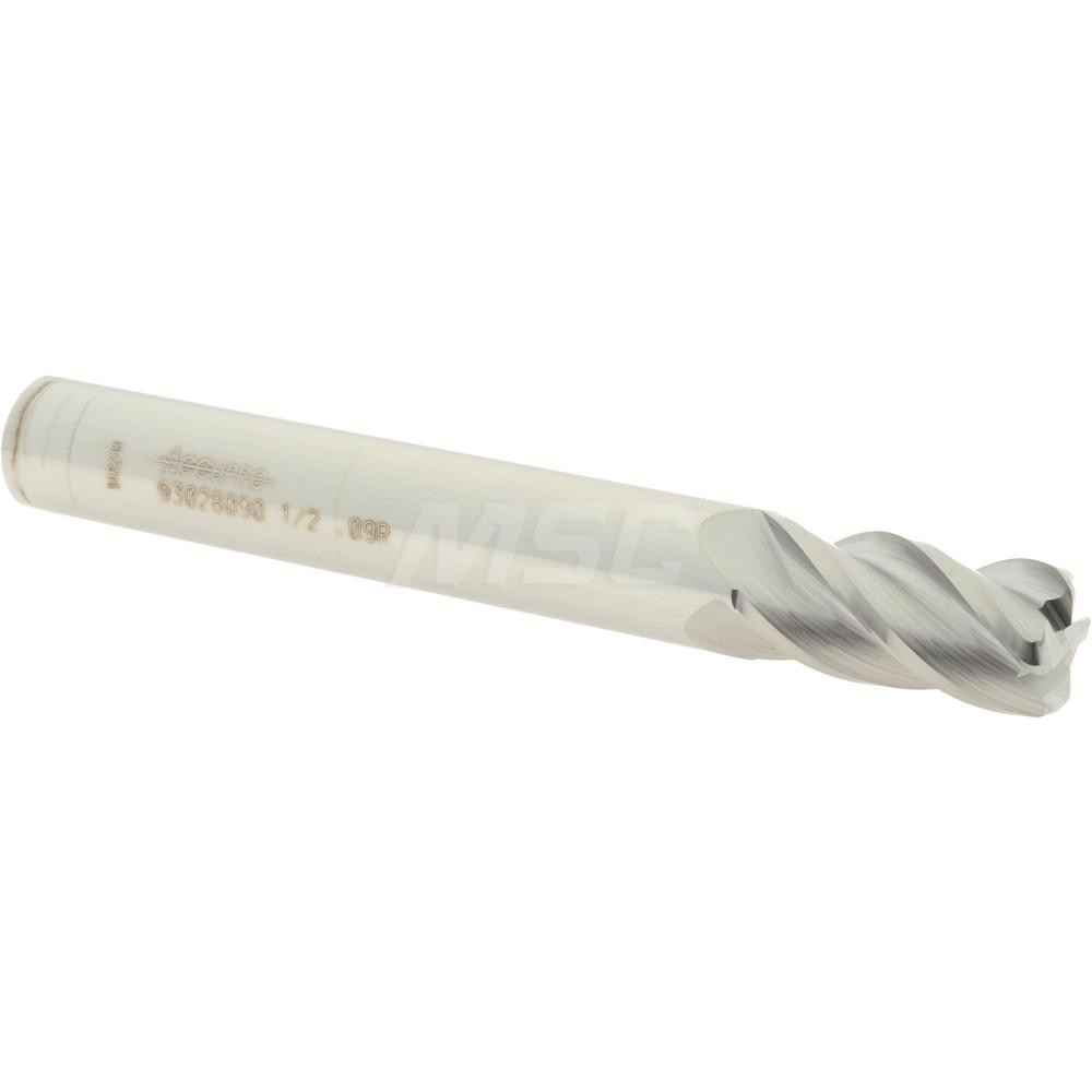 12183560 Corner Radius End Mill: 1/2" Dia, 1" LOC, 0.09" Radius, 4 Flutes, Solid Carbide  
