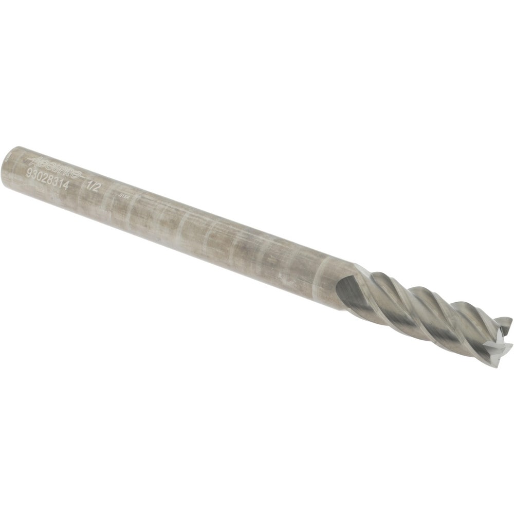 Accupro 12183720 Corner Radius End Mill: 1/2" Dia, 1-1/2" LOC, 0.015" Radius, 4 Flutes, Solid Carbide 