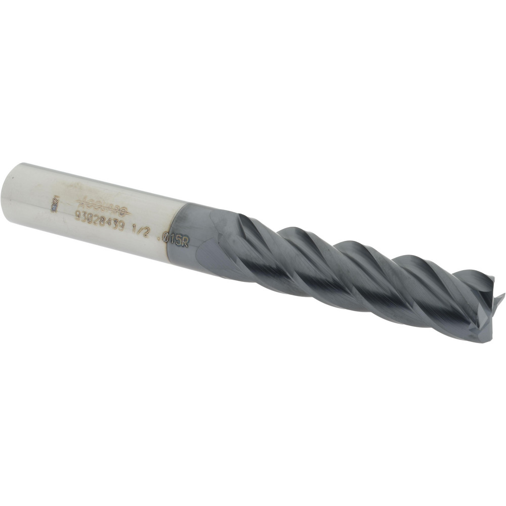 12183099 Corner Radius End Mill: 1/2" Dia, 2" LOC, 0.015" Radius, 4 Flutes, Solid Carbide  