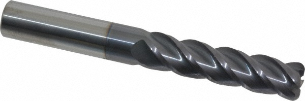 12183104 Corner Radius End Mill: 1/2" Dia, 2" LOC, 0.09" Radius, 4 Flutes, Solid Carbide  