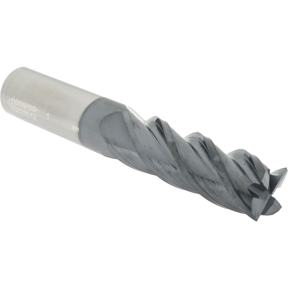 Accupro 12183181 Corner Radius End Mill: 1" Dia, 3" LOC, 0.02" Radius, 4 Flutes, Solid Carbide Image