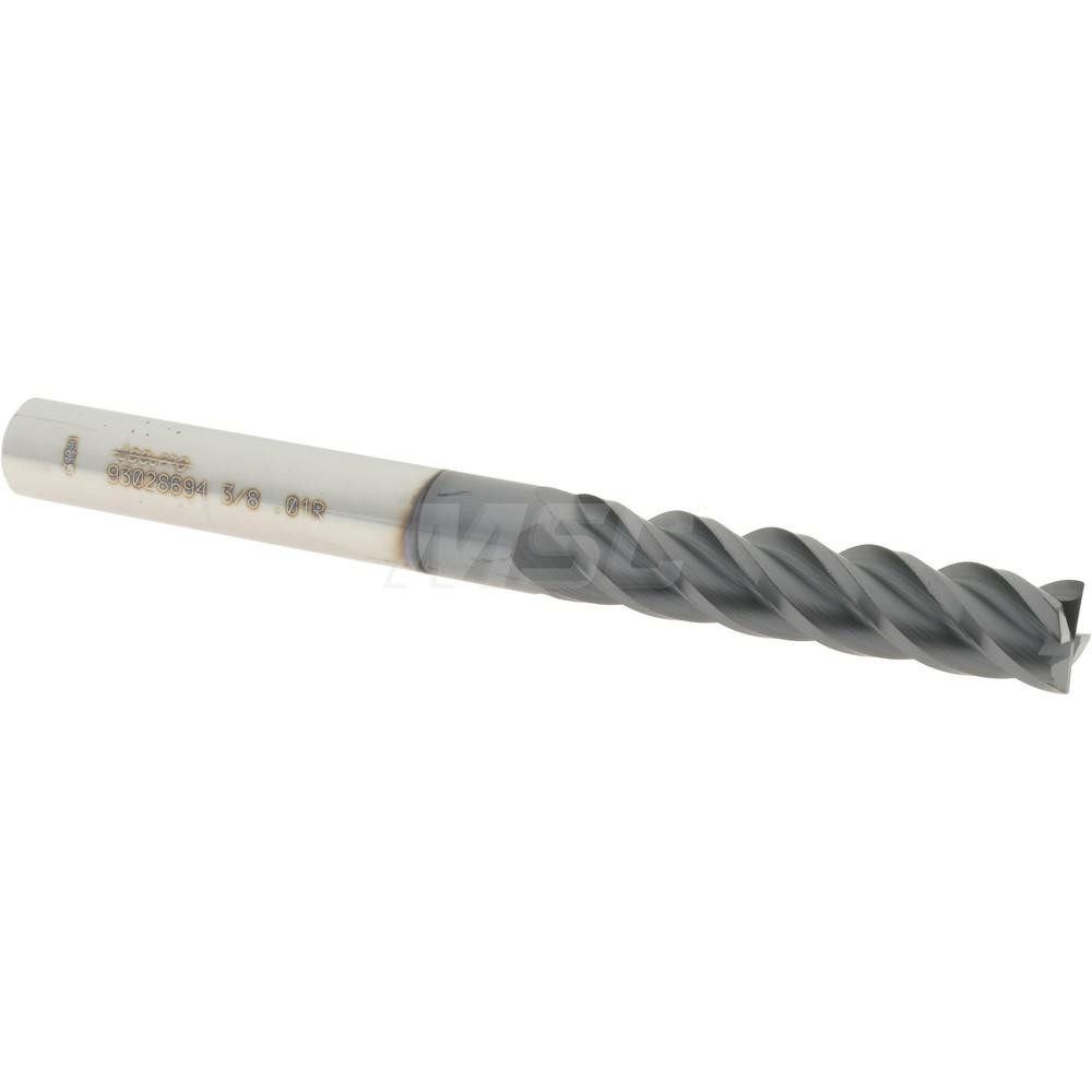 12183295 Corner Radius End Mill: 3/8" Dia, 1-3/4" LOC, 0.01" Radius, 4 Flutes, Solid Carbide  