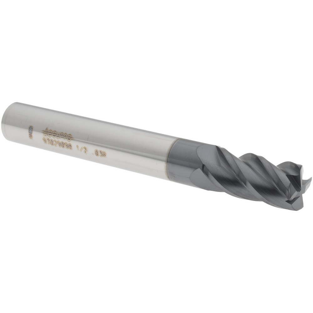 16mm 4 Flute End Mill Industrial End Mill 1/2in Solid Carbide Corner Radius End Mill - 4 Flute AlTiN Coated, 30° Helix 0.030in Radius Milling Cutter Tool Long End Mill - View #2