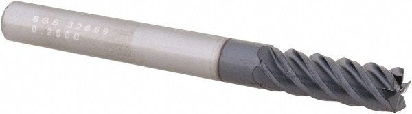 SGS 32659 Square End Mill: 1/4 Dia, 3/4 LOC, 1/4 Shank Dia, 2-1/2 OAL, 5 Flutes, Solid Carbide Image