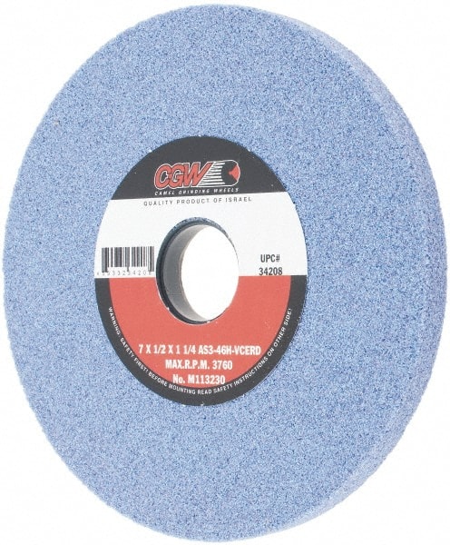 CGW Abrasives 34208 Surface Grinding Wheel: 7" Dia, 1/2" Thick, 1-1/4" Hole, 46 Grit, H Hardness 