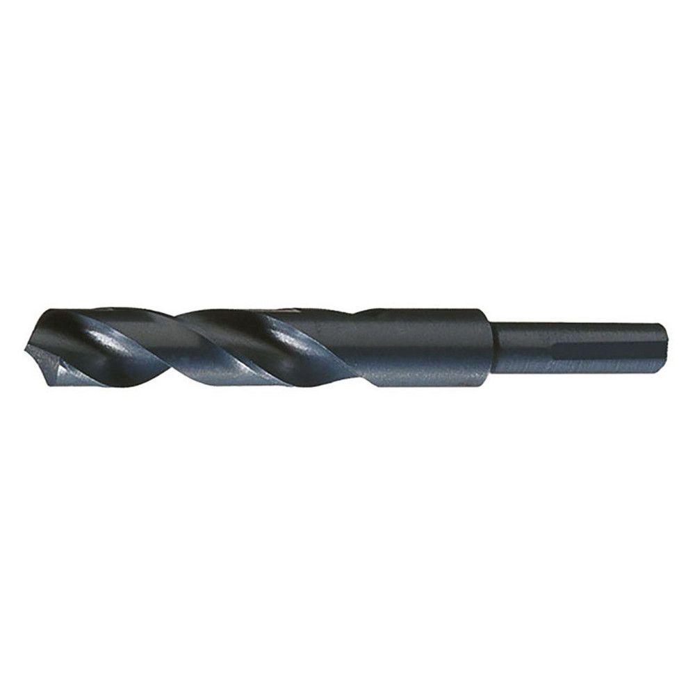 Reduced Shank Drill Bit: 1-17/64" Dia, 1/2" Shank Dia, 118 deg Point, High-Speed Steel - 6" OAL, 3-1/8" Flute Length, Black Oxide Finish, Reduced with Flat Shank, Right Hand Cut, Series 190F