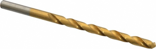 Jobber Length Drill Bit: #3 (0.2130) Dia, 118 deg, HSS - TiN Finish, 3-3/4" OAL, Right Hand Cut, Regular Spiral Flute, Straight Shank, Series 150T