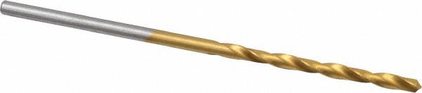 Jobber Length Drill Bit: #50 (0.0700) Dia, 118 deg, HSS - TiN Finish, 2" OAL, Right Hand Cut, Regular Spiral Flute, Straight Shank, Series 150T