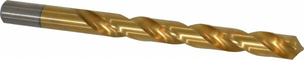 Jobber Length Drill Bit: 1/2" (0.5000) Dia, 118 deg, HSS - TiN Finish, 6" OAL, Right Hand Cut, Regular Spiral Flute, Straight Shank, Series 150T