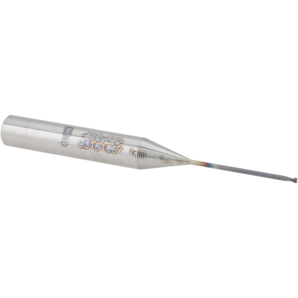 Corner Radius End Mill: 1 mm Dia, 1.00 mm LOC, 0.10 mm Radius, 2 Flute, Solid Carbide