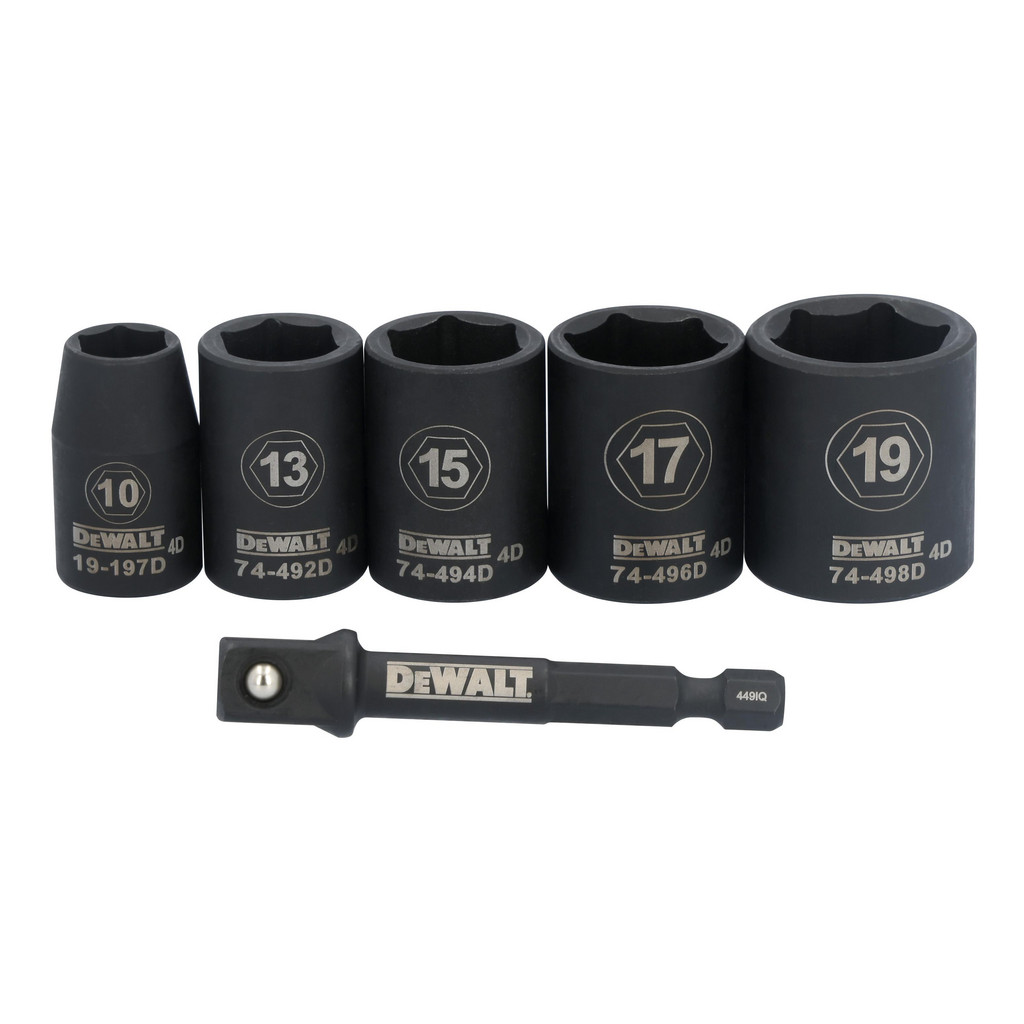 DeWALT Socket Set: Standard, 6 Pc, 3/8 in" Drive, 10.00 mm Min, 19.00 mm Max - 6 Point, Black Oxide | 3-Pack | Part #DWAFSMSET6