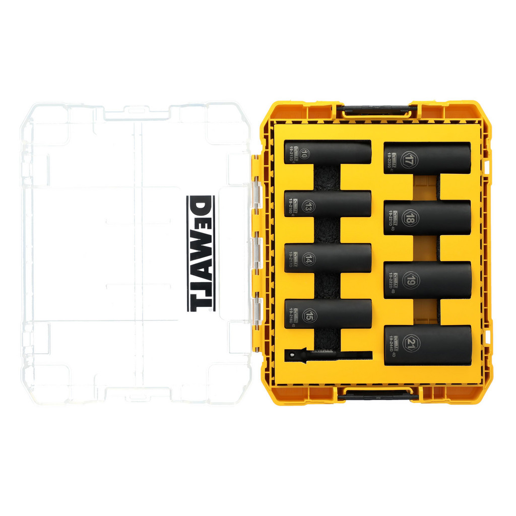 DeWALT Socket Set: Standard, 9 Pc, 3/8 in" Drive, 10.00 mm Min, 21.00 mm Max - 6 Point, Black Oxide | Part #DWAFSMSET9