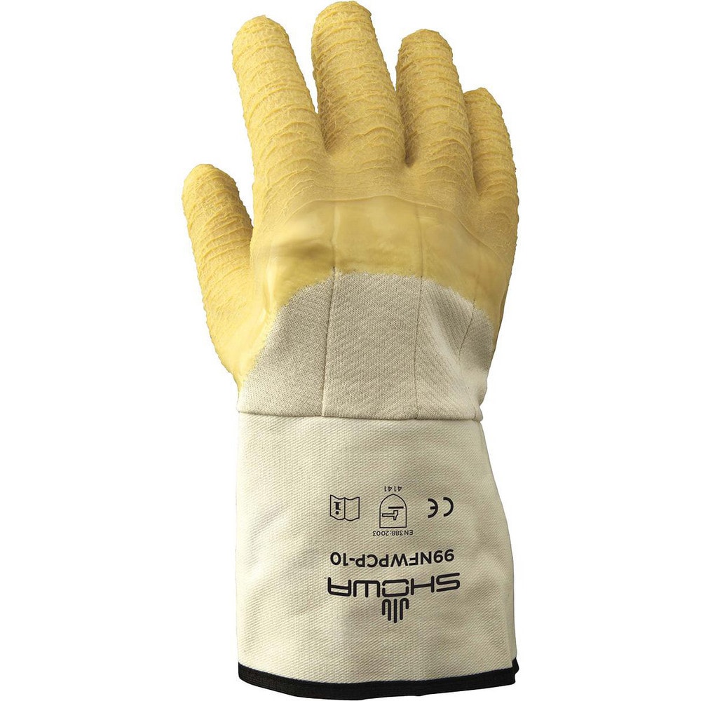 Showa Atlas Work Gloves: Medium, Latex-Coated POLYESTER, General Purpose - Black & Yellow, Stainless Steel Lined, Rough Grip, High Visibility FDA 300M-08