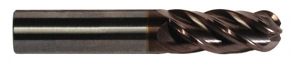 Ball End Mill: 5/8" Dia, 3/4" LOC, 4 Flute, Solid Carbide