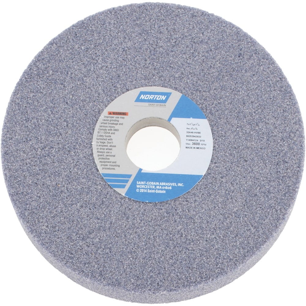 Norton 66252942833 Surface Grinding Wheel: 7" Dia, 1-1/4" Thick, 1-1/4" Hole, 46 Grit, H Hardness Image