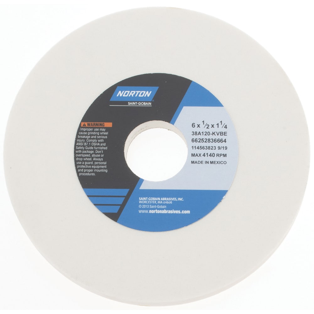 Norton 66252836664 Surface Grinding Wheel: 6" Dia, 1/2" Thick, 1-1/4" Hole, 120 Grit, K Hardness Image