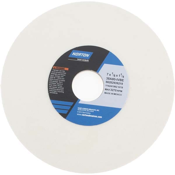 Norton 66252939219 Surface Grinding Wheel: 7" Dia, 1/8" Thick, 1-1/4" Hole, 80 Grit, I Hardness Image