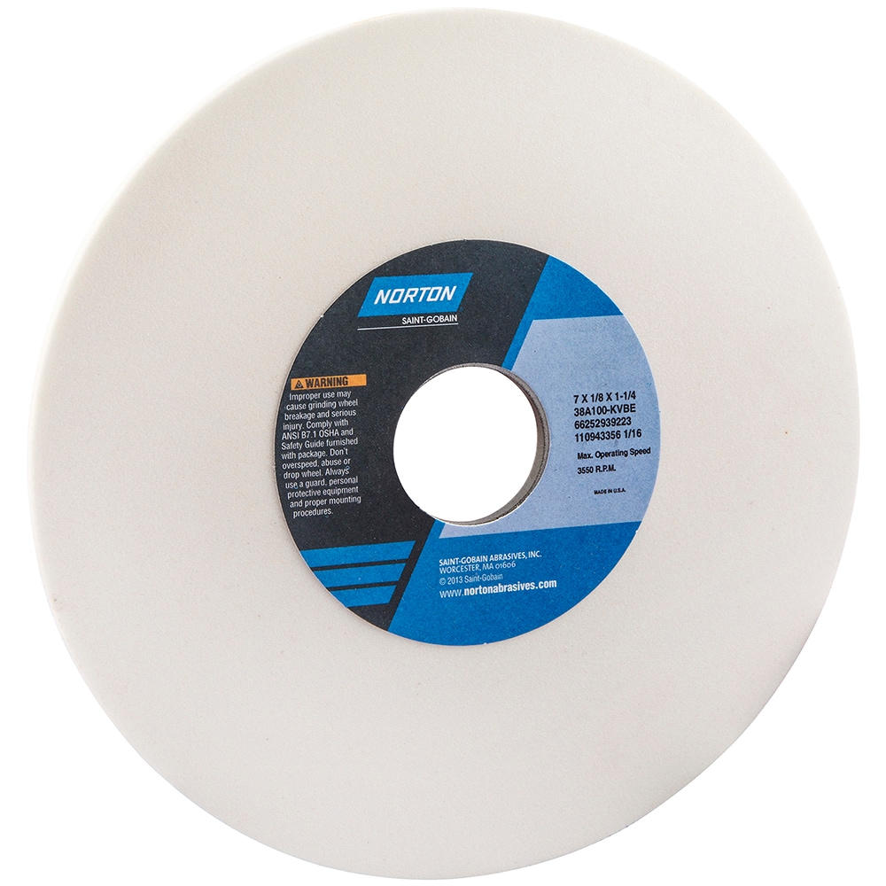 Norton 66252939223 Surface Grinding Wheel: 7" Dia, 1/8" Thick, 1-1/4" Hole, 100 Grit, K Hardness Image