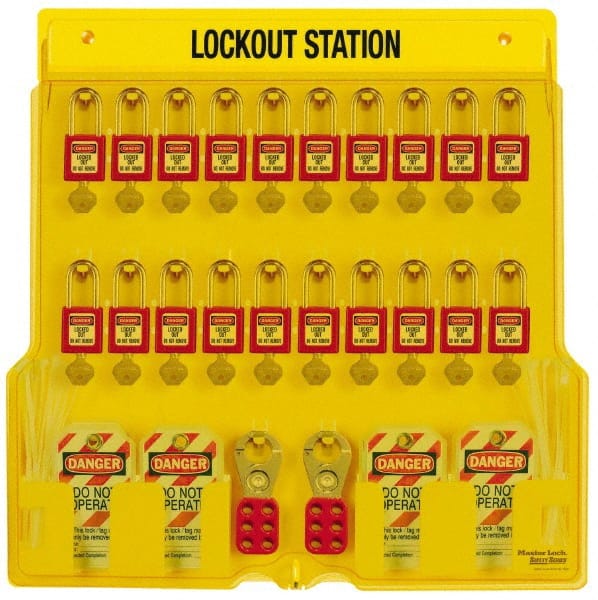 Master Lock 1484BP410 Padlock Lockout Station: Equipped, 20 Max Locks, Polycarbonate Station 