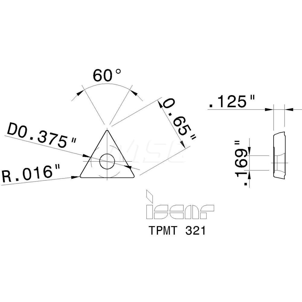 Iscar Turning Insert TPMT321 IC807, Solid Carbide 93393692 MSC