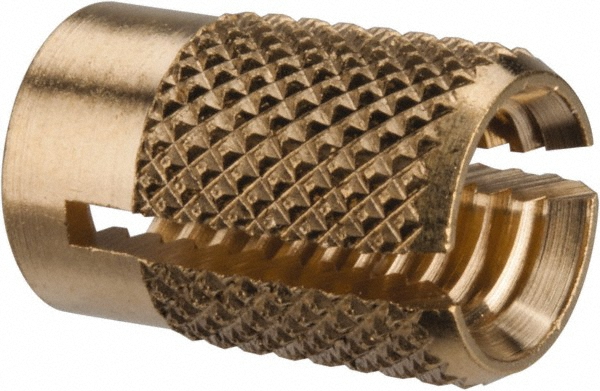 M6x1.00 Metric Coarse Brass Flush Press Fit Threaded Insert for Plastic - 1/2" OAL, 0.326" Insert Dia, 5/16" Hole Dia, 5/16" Drill