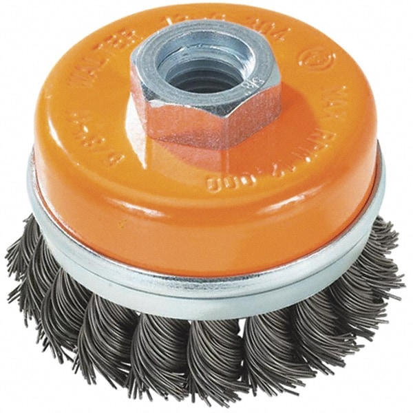 Cup Brush: 5" Dia, 0.0200" Wire Dia, Steel, Knotted