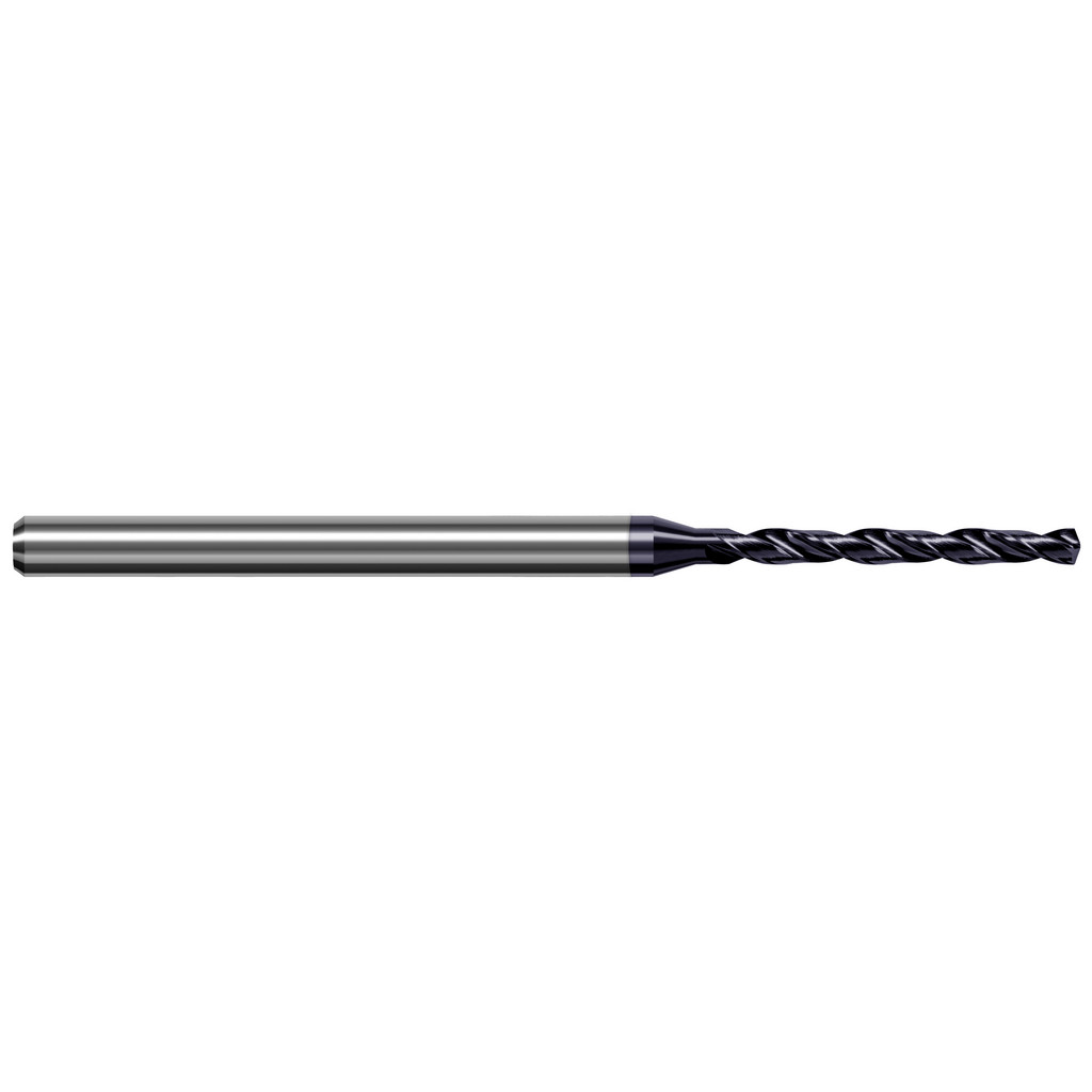 Harvey Tool Micro Drill Bit: 0.2500" Dia, 140 deg, Solid Carbide - AlTiN Coated, 4.0000" OAL, Right Hand, Series Miniature High Performance Drills