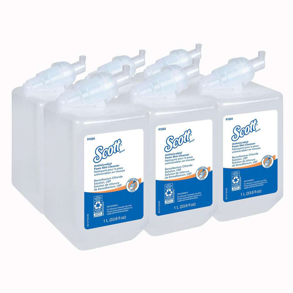 Antimicrobial Foam Skin Cleanser, 1.0 L Manual Hand Soap Refills, Clear, Unscented, 0.1% Benzalkonium Chloride