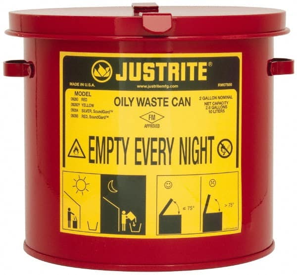 Justrite. 9200 2 Gallon Capacity, Galvanized Steel Oily Waste Can 
