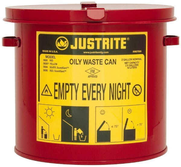 2 Gallon Capacity, Galvanized Steel Oily Waste Can