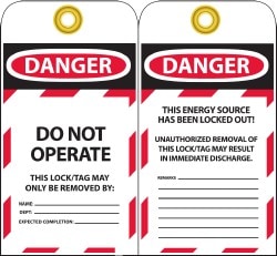 Lockout Tag: 3" High, Unrippable Vinyl, "DANGER"