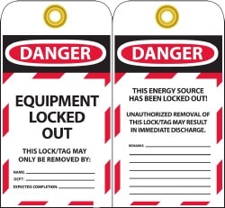 Lockout Tag: Rectangle, 3" High, Unrippable Vinyl, "Danger"