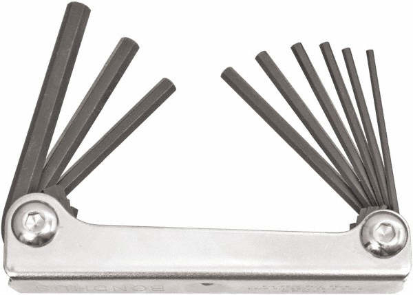 9 Piece Fold-Up Hex Key Set - Hex Range 5/64 to 1/4", 6.63" OAL, Protanium High Torque Steel