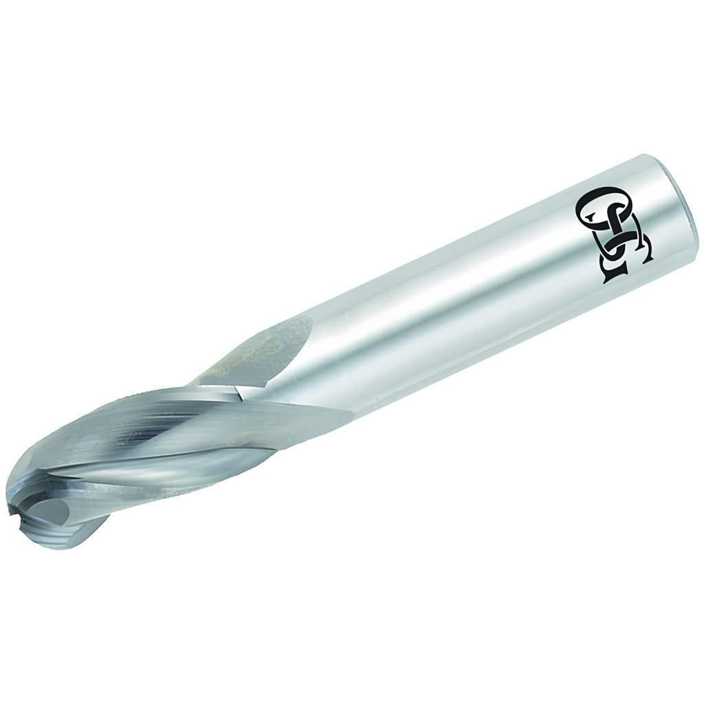 OSG Ball End Mill: 5/32" Dia, 9/16" LOC, 3 Flute, Solid Carbide - 2" OAL, 3/16" Shank Dia, 30 deg Helix, Bright/Uncoated Finish, Single End, 403BN