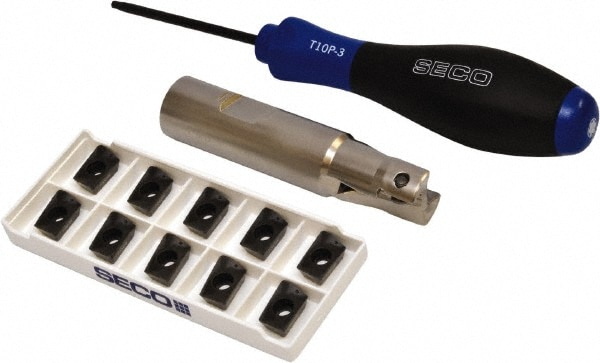 Seco 2628260 3/4" Cut Diam, 0.433" Max Depth, 3/4" Shank Diam, Weldon Shank, 3.38" OAL, Indexable Square-Shoulder End Mill 