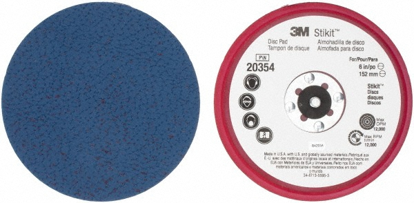 Disc Backing Pad: 6" Dia, Adhesive/PSA - 5/16-24 Thread, 12000 Max RPM