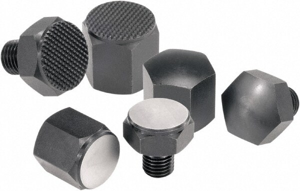 0.5906" OAL, 0.5906" Head Height, 0.6693" OD, Free Cutting Steel, Tapped Rest Button