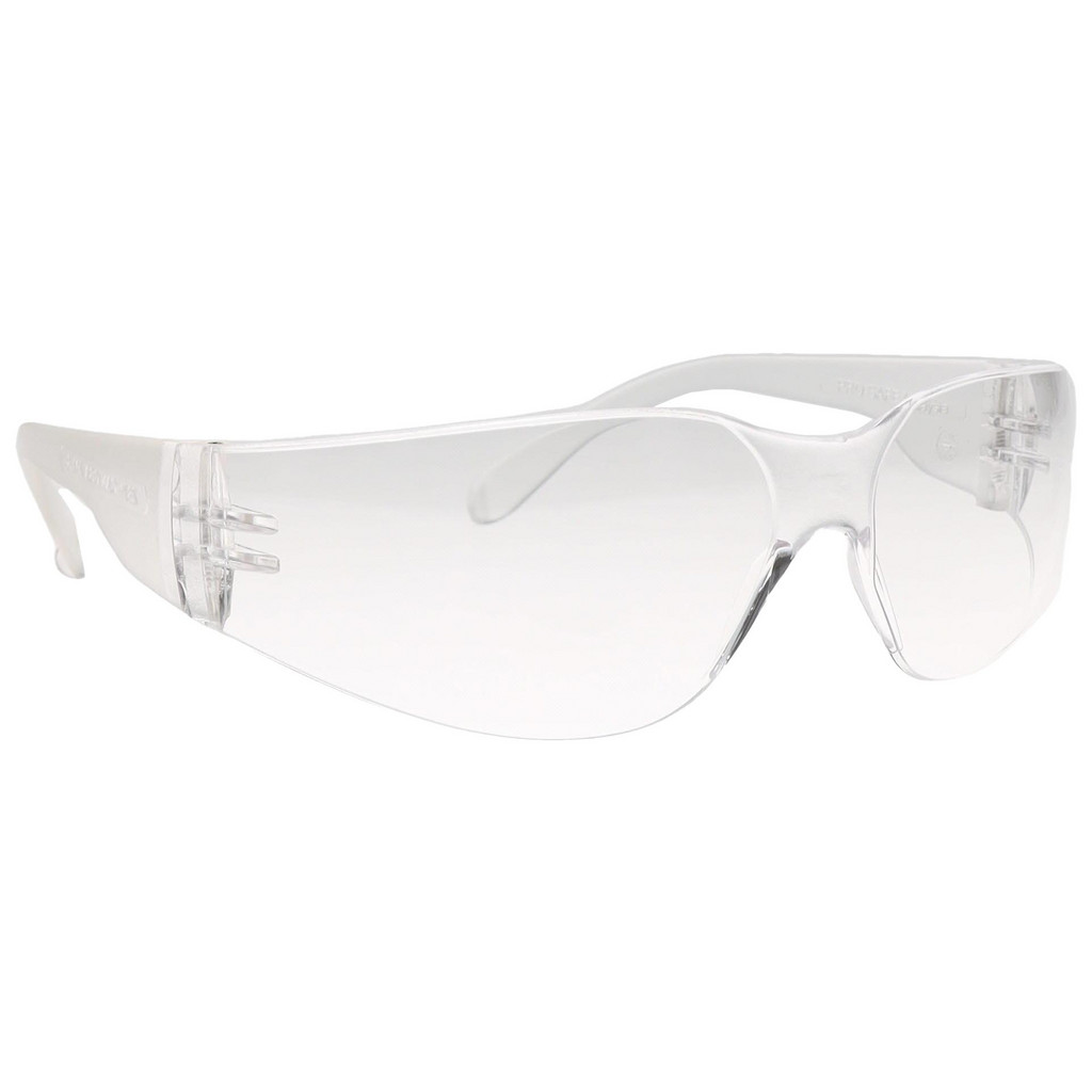 PRO-SAFE Safety Glasses: Scratch-Resistant, Polycarbonate, Clear Lenses, Frameless - Clear Frame, Non-Adjustable Temples, Series Mac 3, ANSI Z87.1+